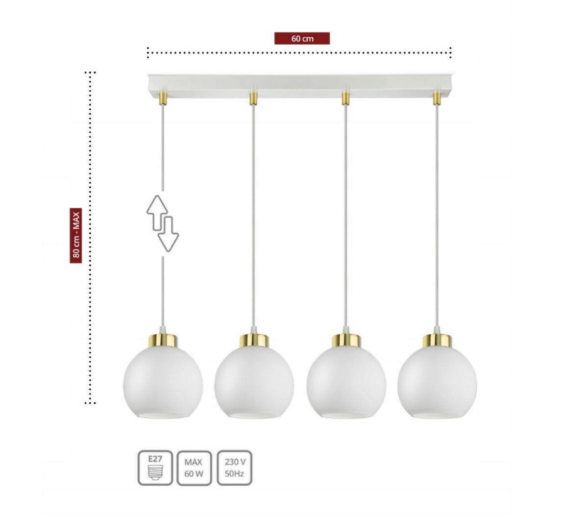 PENDELLEUCHTE GOLDGLAS - Goldfarben/Weiß, Glas/Metall (14/70/80cm) - kiki design