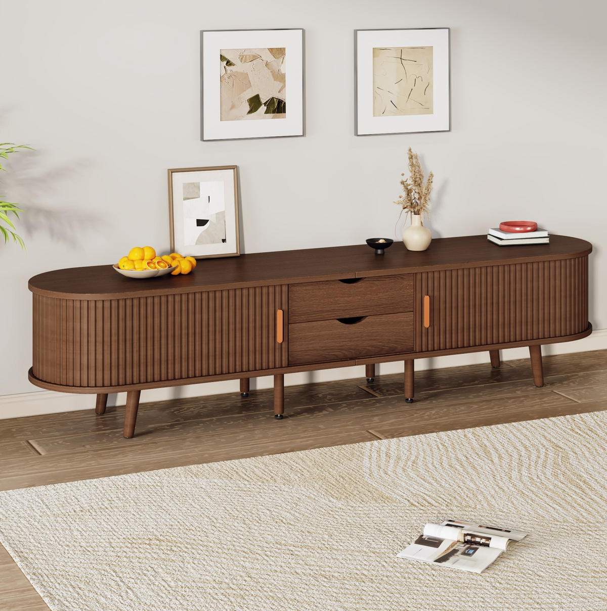 TV-LOWBOARD mit 2 Schubladen 175 x 40 x 42 cm Walnuss MDF - Braun, Holzwerkstoff (40/42/175cm) - Beauniv