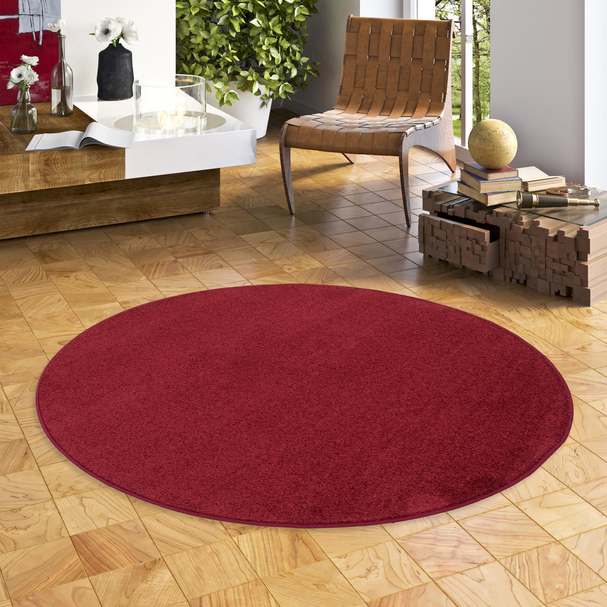 HOCHFLOR VELOURS TEPPICH MONA RUND - Weinrot, Textil (160/160cm) - Snapstyle