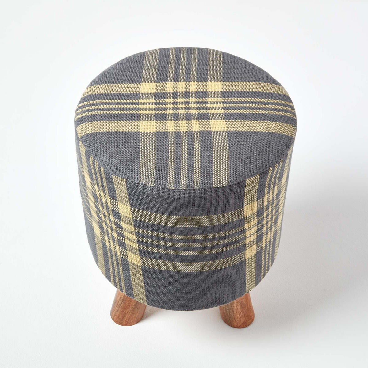 SITZHOCKER grau kariert, Dreibein 32/32/42 cm - Grau, Textil (32/42/32cm) - Homescapes
