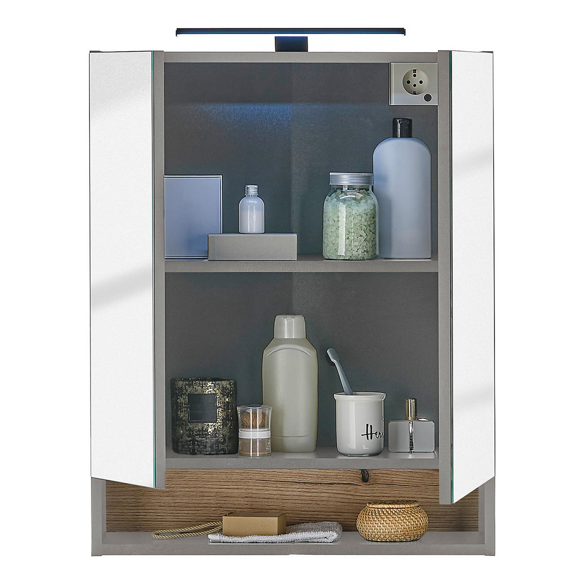 SPIEGELSCHRANK mit Beleuchtung - Grau, Holzwerkstoff (60/75/22cm) - home24