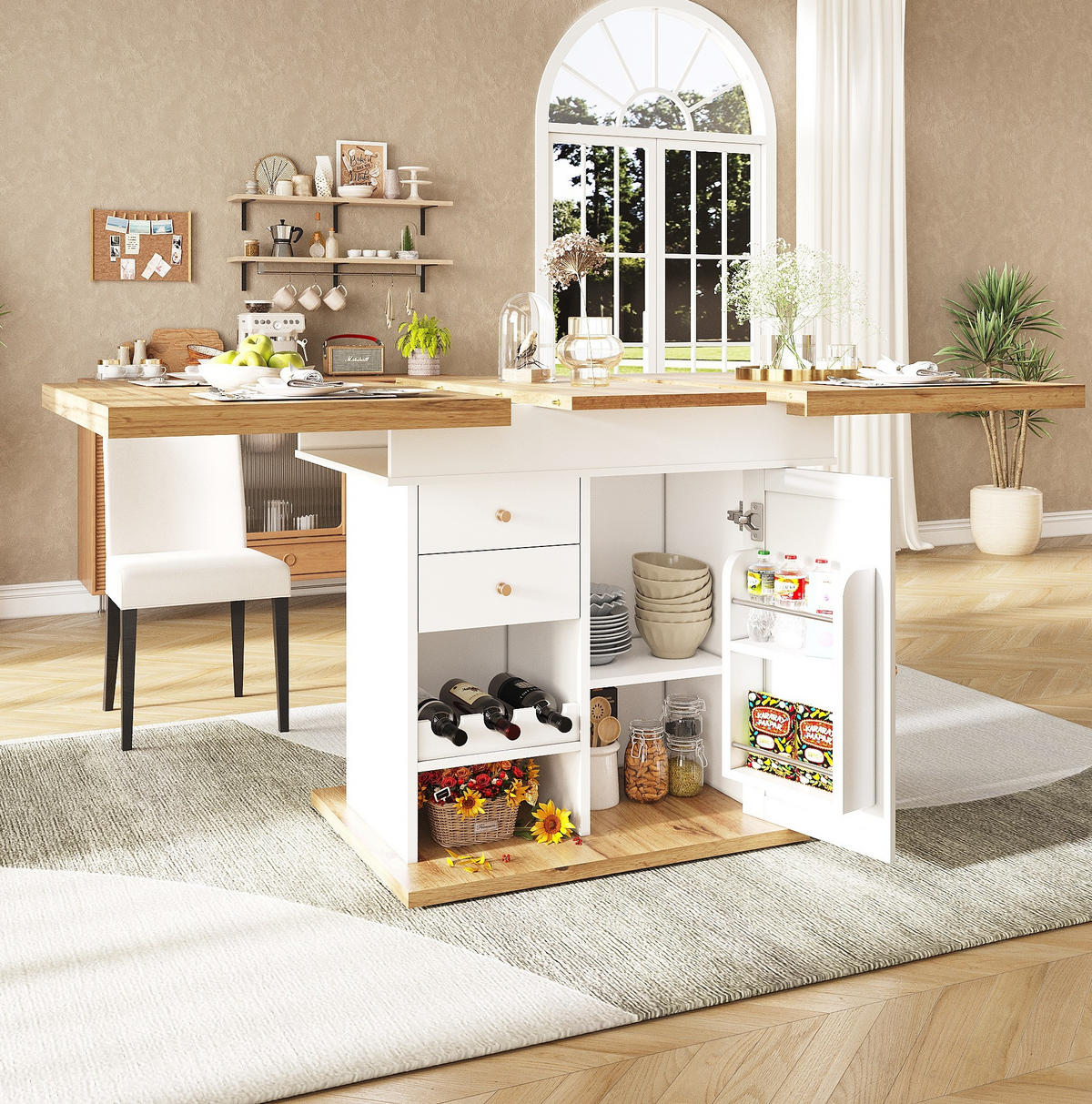 ESSTISCH 110-140/80/75 cm in Weiß/Natur mit Stauraum und Auszugsfunktion - Naturfarben, Holzwerkstoff (140/80/75cm) - Flora Grace
