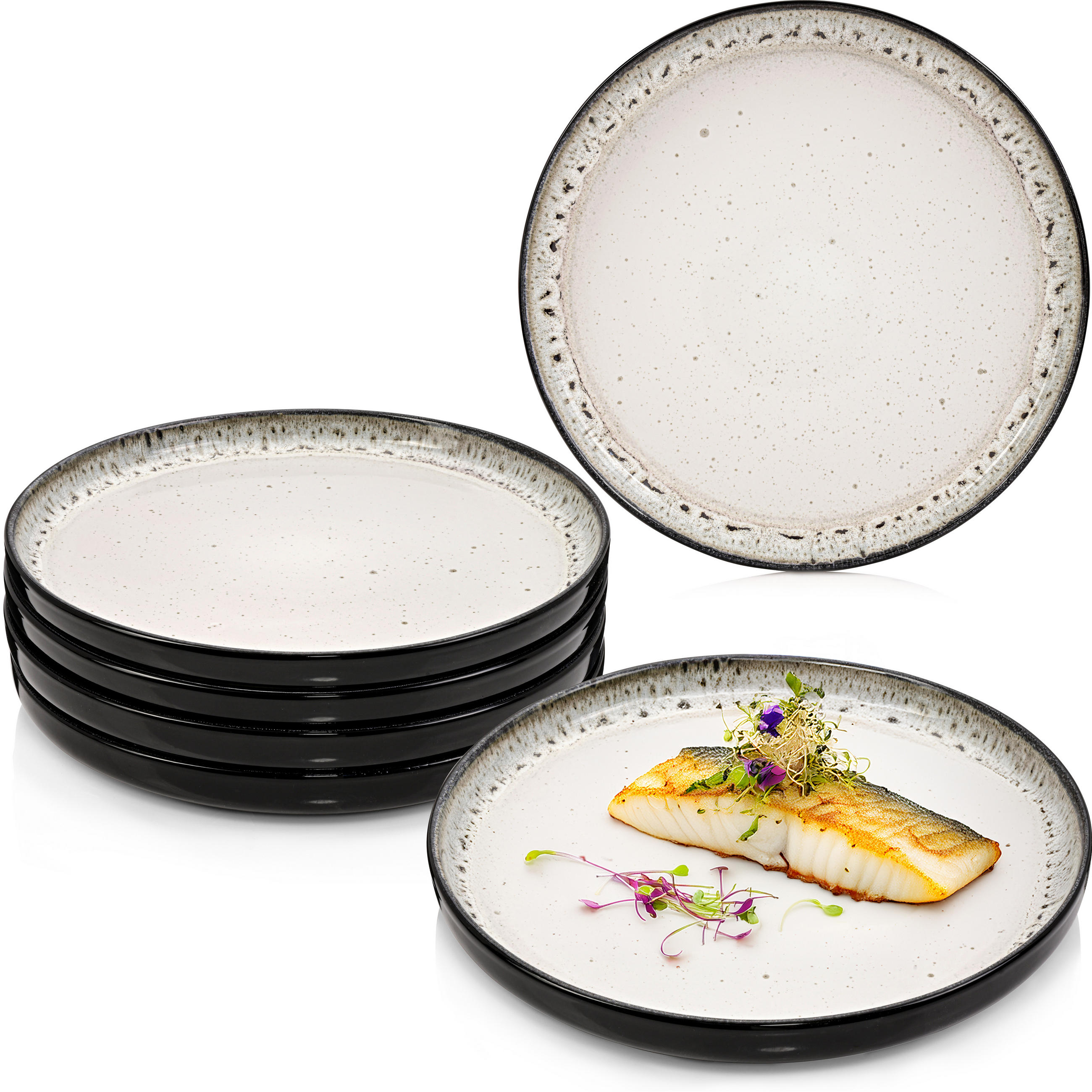 SPEISETELLER SET SANSIBAR- 6 teilig aus Steingut - Schwarz, Keramik (17cm) - Sänger
