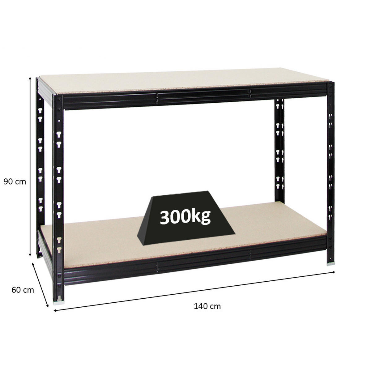 WERKBANK Tiger 300 kg pro Fachboden 90x140x60 cm Schwarz - Schwarz, Metall (140/90/60cm) - PROREGAL