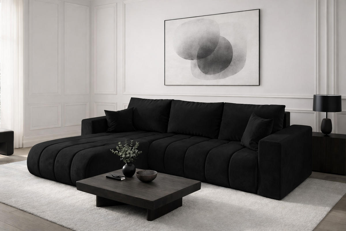 ECKSOFA mit schlaffunktion und bettkasten MILO PREMIUM, stoff MONOLITH, Anthrazit, Links - Anthrazit, Holz (280/190cm) - Kaiser Möbel