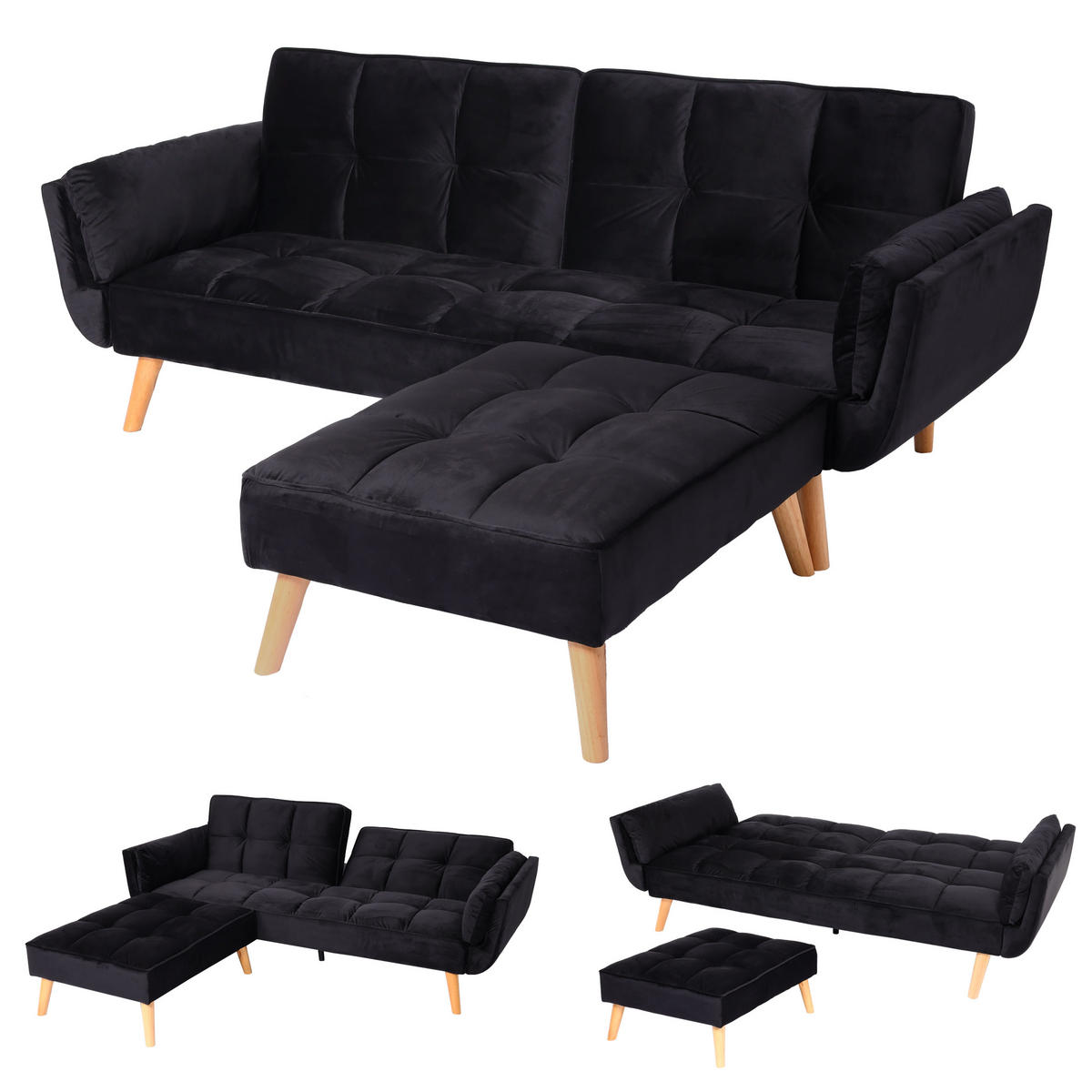 SCHLAFSOFA Schwarz - Schwarz, Textil (218/175cm) - MCW