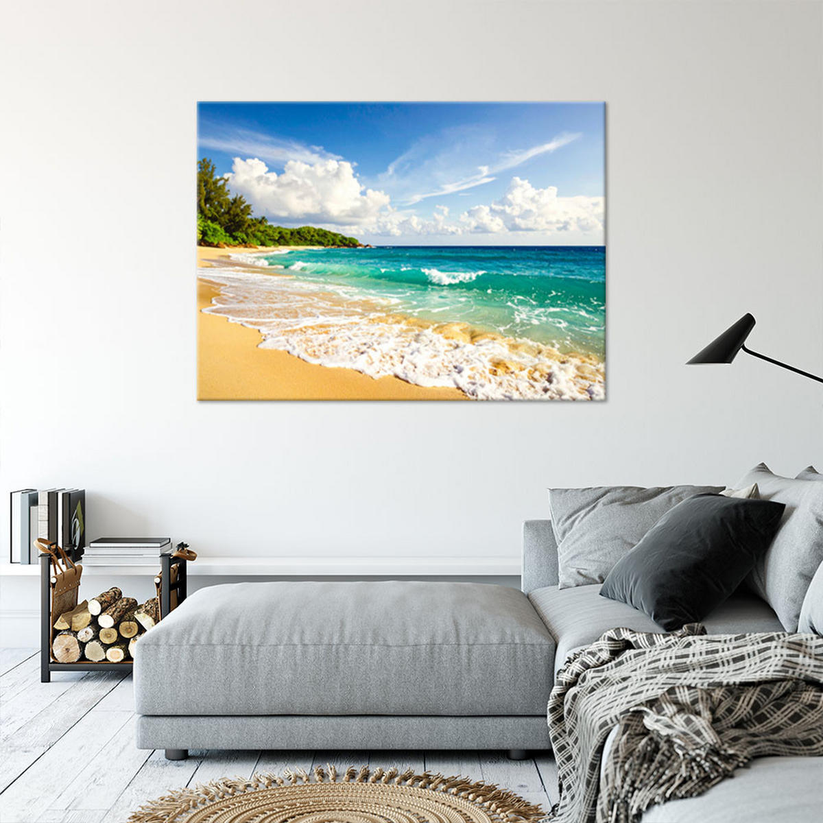 BILD auf Leinwand, Tropischer Strand und türkisfarbenes Meer - Blau, Textil (45/30cm) - Feeby