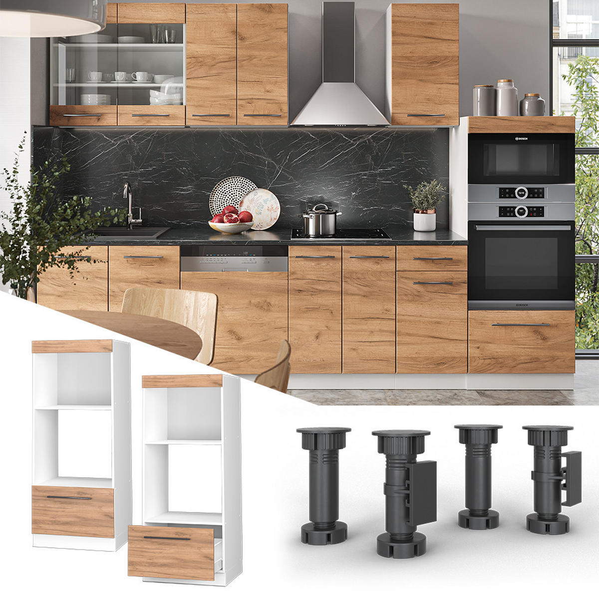 MIKROWELLENSCHRANK Fame-Line Goldkraft Eiche 60 cm offen - Eiche Wotan/Weiß, Holzwerkstoff (60/153.6/58.1cm) - Vicco