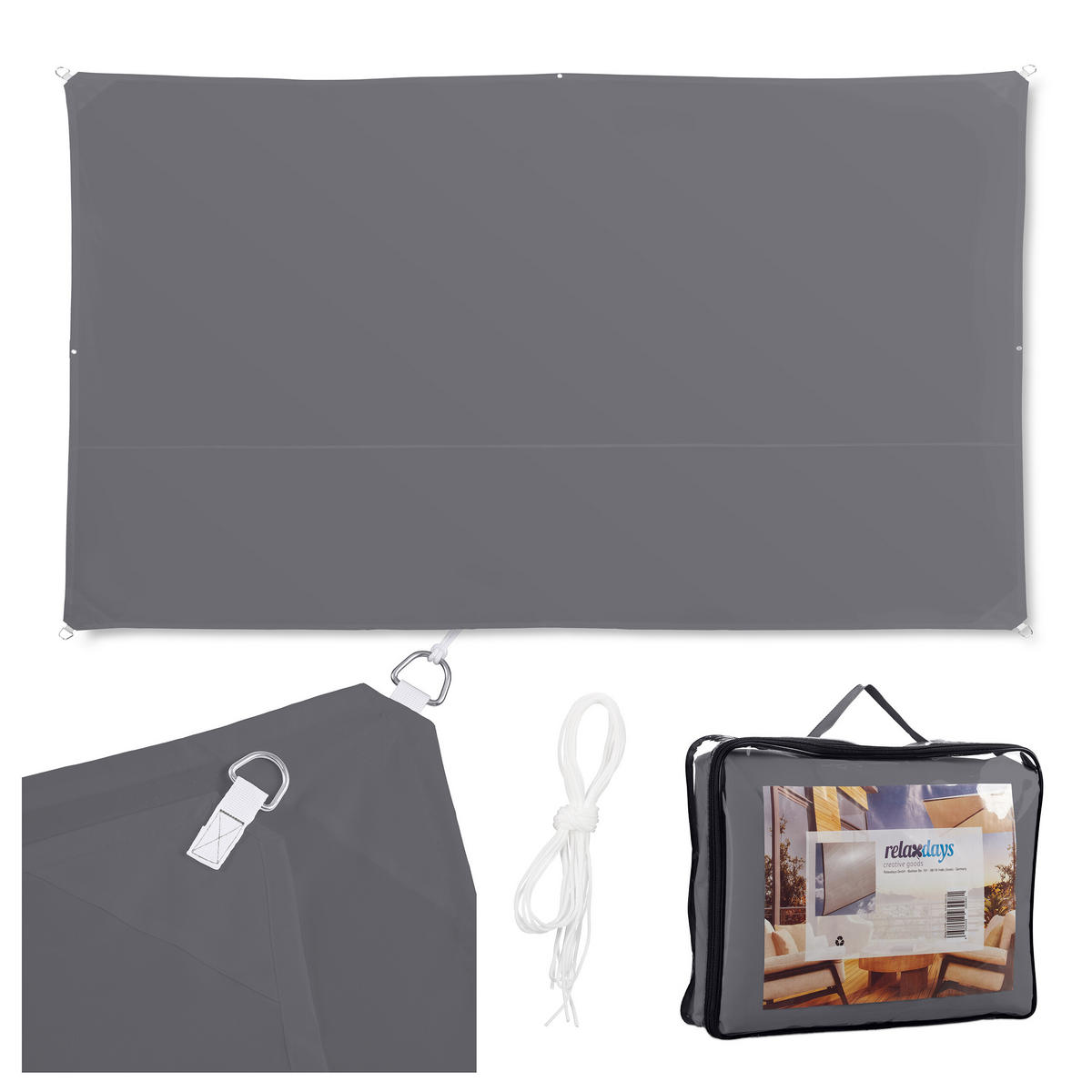 SONNENSEGEL - Grau, Textil/Metall (400/200cm) - Relaxdays
