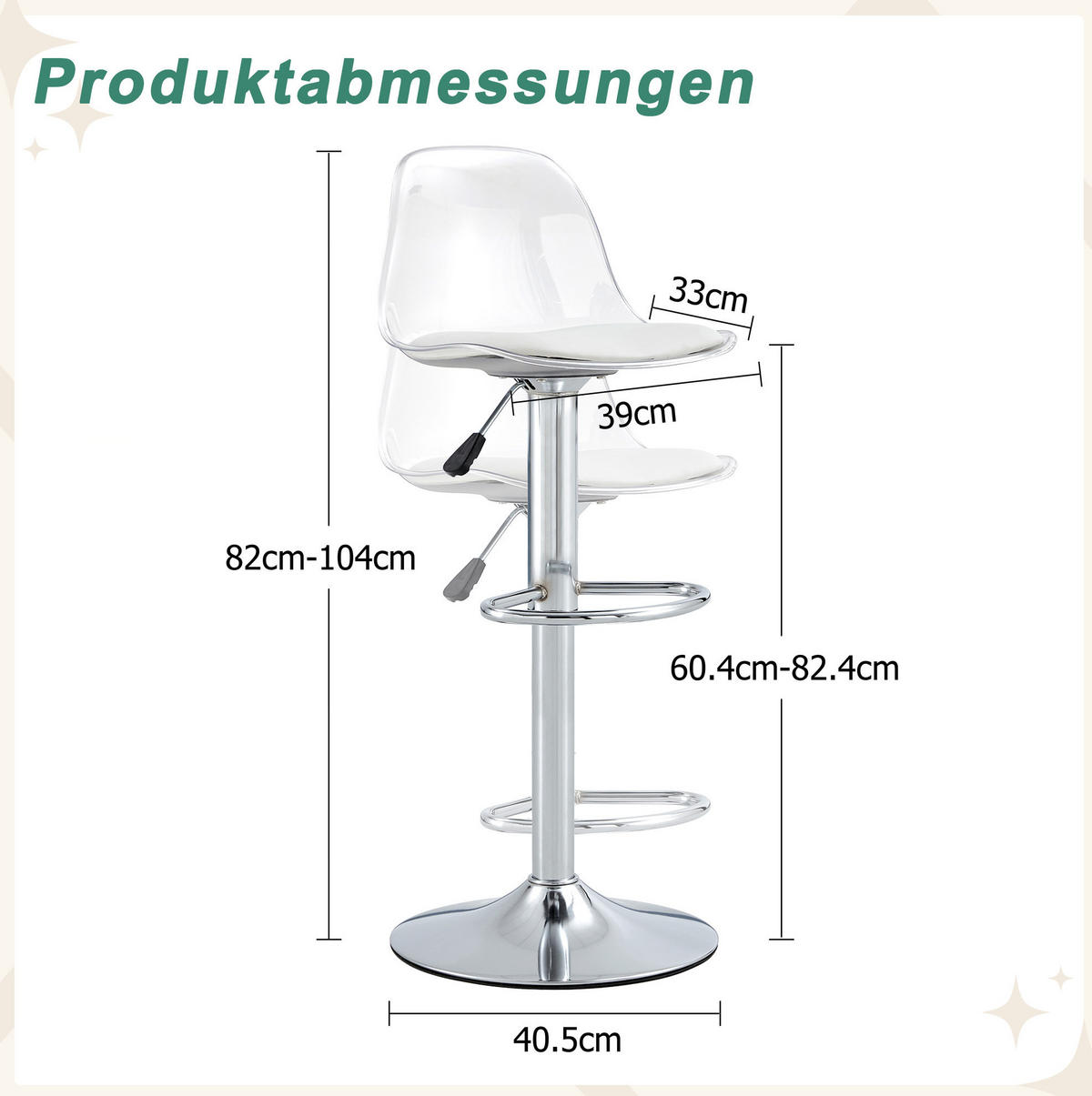 BARHOCKER 2er-Set 82–104 cm Weiß/Silberfarben mit Drehfunktion - Weiß, Metall (40.5/99/40.5cm) - MIVRAY