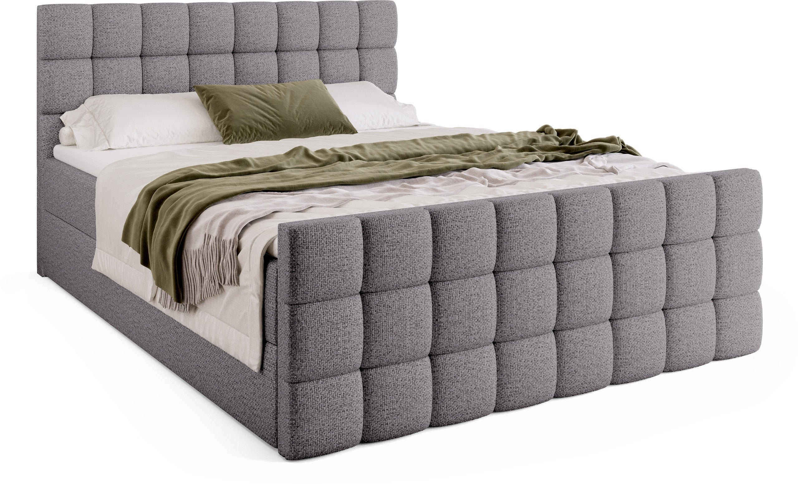 BOXBETT Dakota Duo mit Topper 160/200 Grau - Hellgrau, Holz/Textil (160/200cm) - Bromarkt