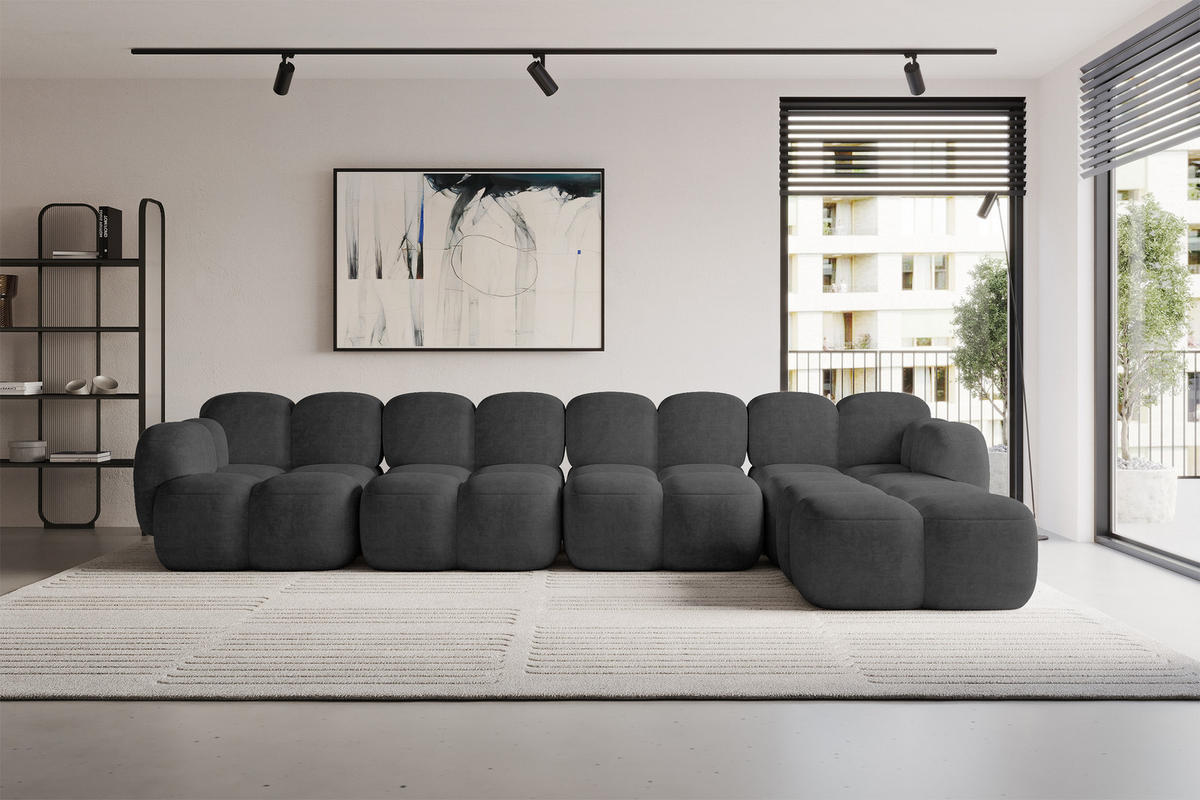 ECKSOFA modulares Sofa Rechts Miko-L3 390x205x75 Dunkelgrau Velours - Dunkelgrau/Schwarz, Holzwerkstoff/Kunststoff (390/205cm) - ALTDECOR