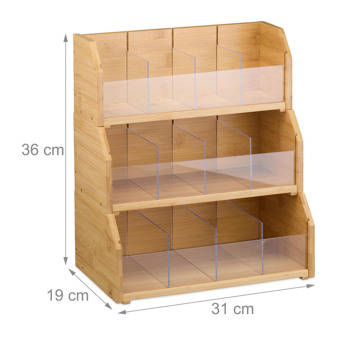 TEE-ORGANIZER - Hellbraun, Holz/Kunststoff (31/36/19cm) - Relaxdays