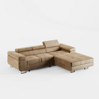 ECKSOFA VEMO CORE Rechts Braun Velours-Stoff mit Schlaffunktion und Bettkasten - Beige, Holz/Metall (280/205cm) - Barchello