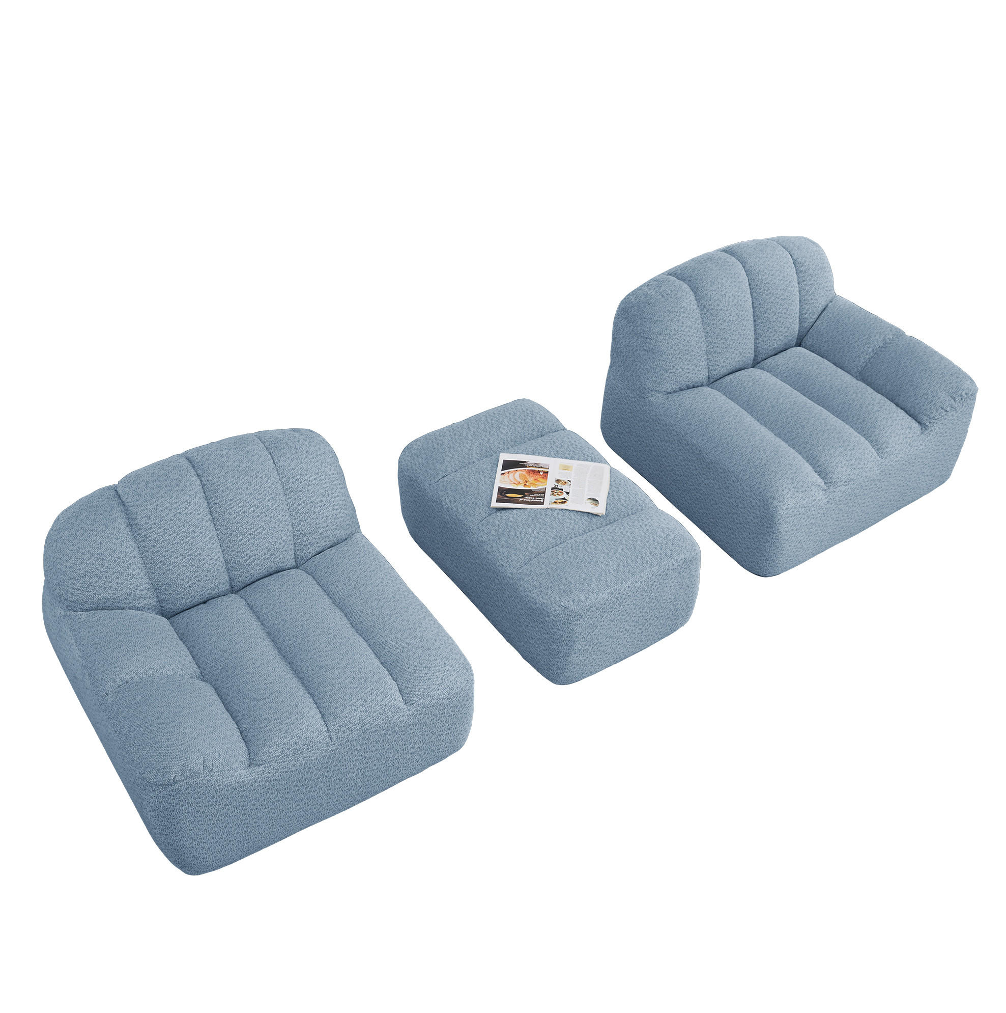 SOFA in Blau mit Ottoman aus Fleece - Blau, Textil (165/79/210cm) - Flora Grace