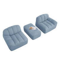 SOFA in Blau mit Ottoman aus Fleece - Blau, Textil (165/79/210cm) - Flora Grace