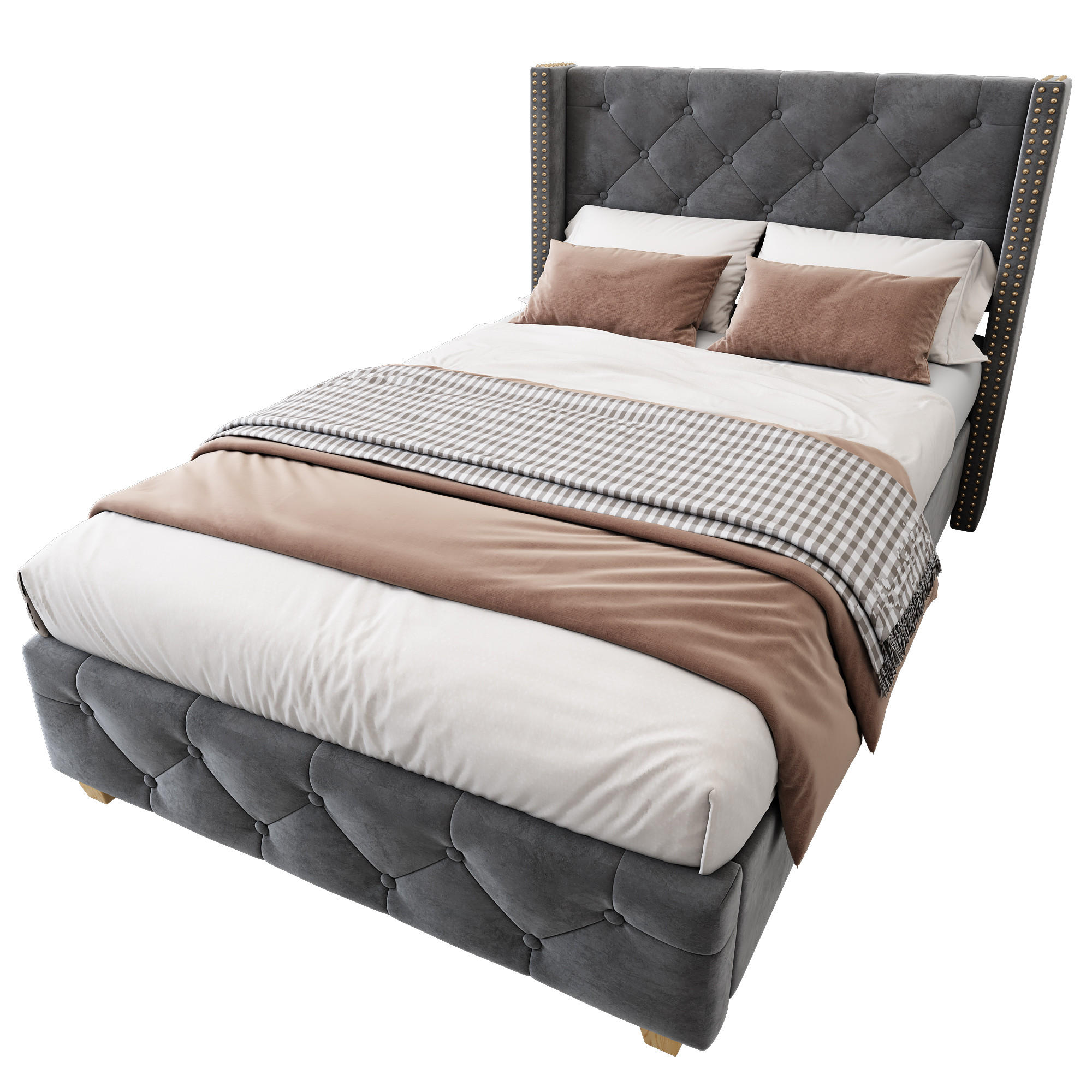FLIEKS ČALOUNĚNÁ POSTEL 90x200 Šedá Samet Knoflíkové Čelo