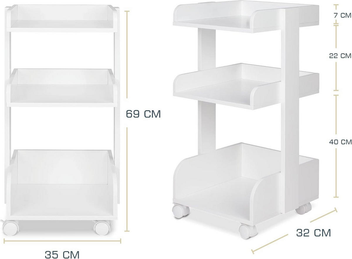 ROLLWAGEN Bosse Weiß - Weiß Hochglanz/Weiß, Holzwerkstoff (32/69/35cm) - BoMoe