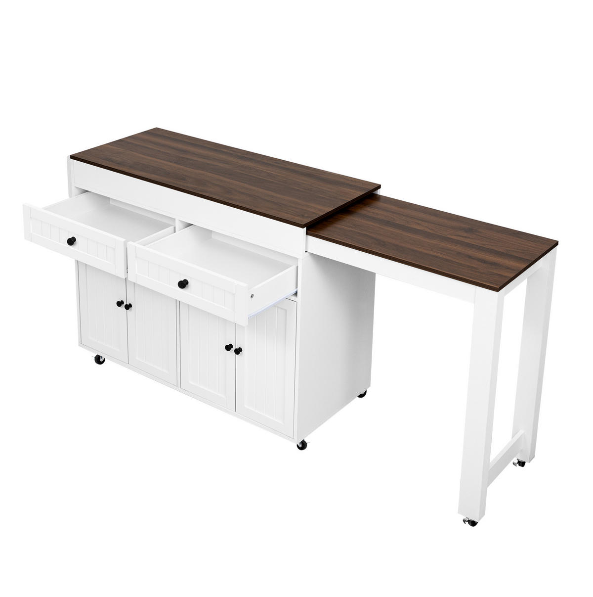 KÜCHENINSEL 112-180,5/45/92,2 cm Weiß Walnuss mit ausziehbarer Arbeitsplatte - Weiß, Holzwerkstoff (180.5/92.2/45cm) - OKWISH