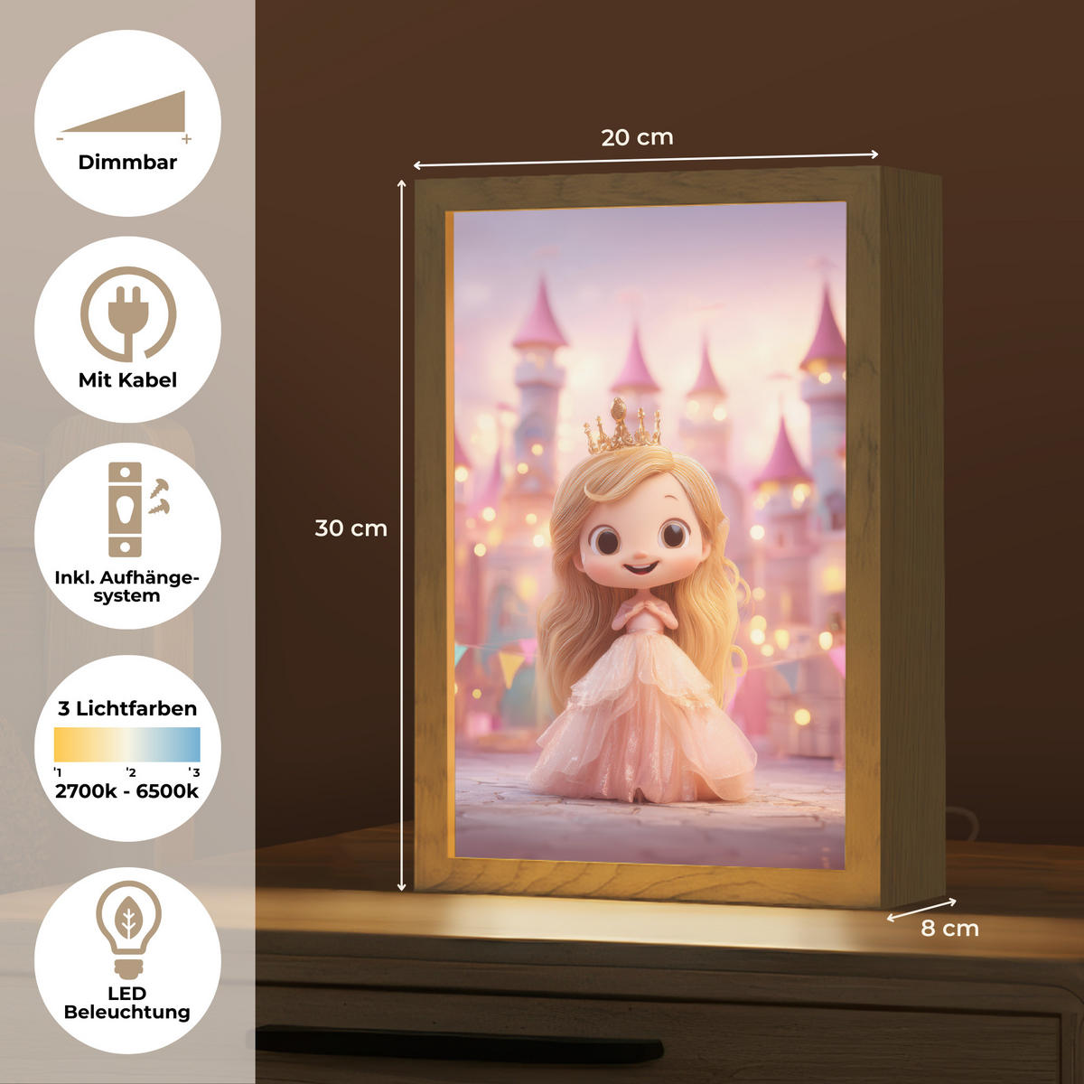 NÁSTĚNNÁ LAMPA Princezna - Růžová - Zámek 20x30 cm - růžová, kompozitní dřevo (20/30/8cm) - OnlyWow