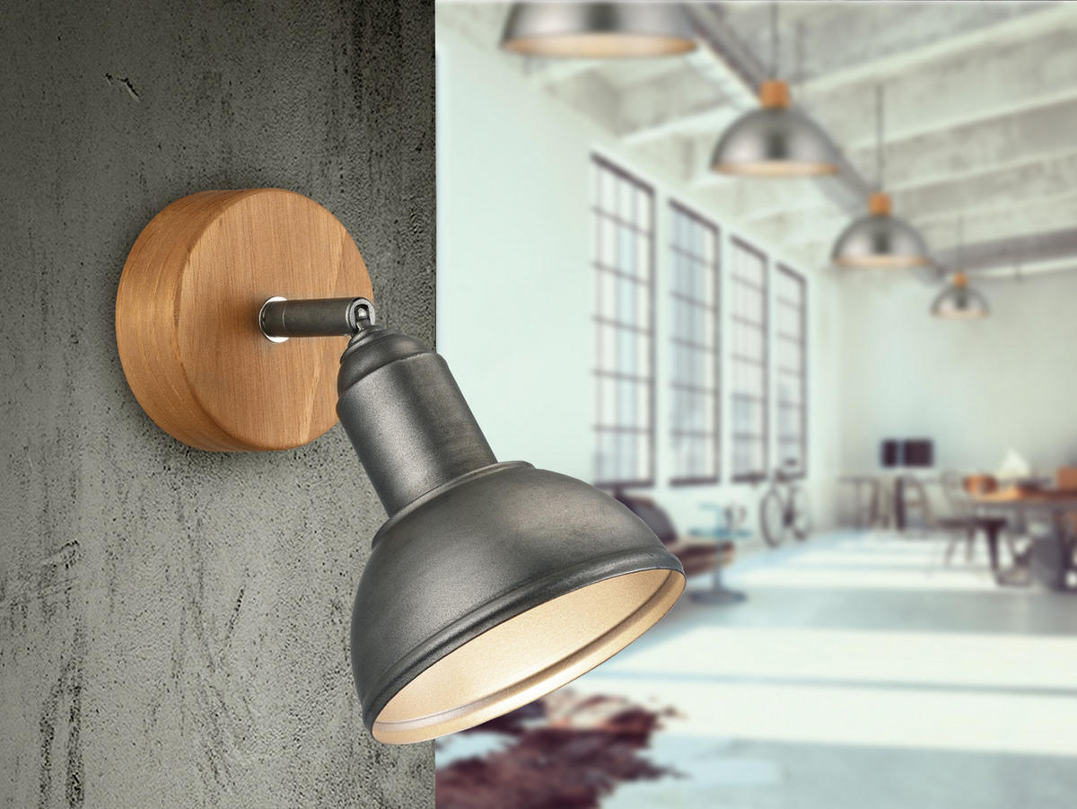LED-WANDSTRAHLER Holz & Lampenschirm Metall, Höhe 21cm - Silberfarben/Naturfarben, Holz/Metall (11/21/18cm) - meineWunschleuchte