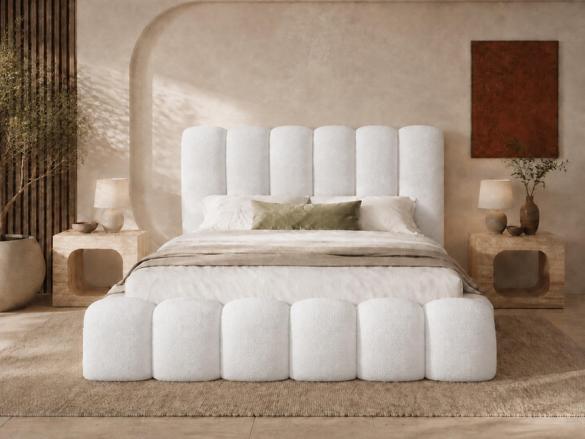 POLSTERBETT MELLOW 120x200 cm in Weiß, gepolstertes Kopfteil, Lattenrost, Bettkasten, Bouclé-Stoff - Weiß, Holz/Textil (120/200cm) - EMLAR Home
