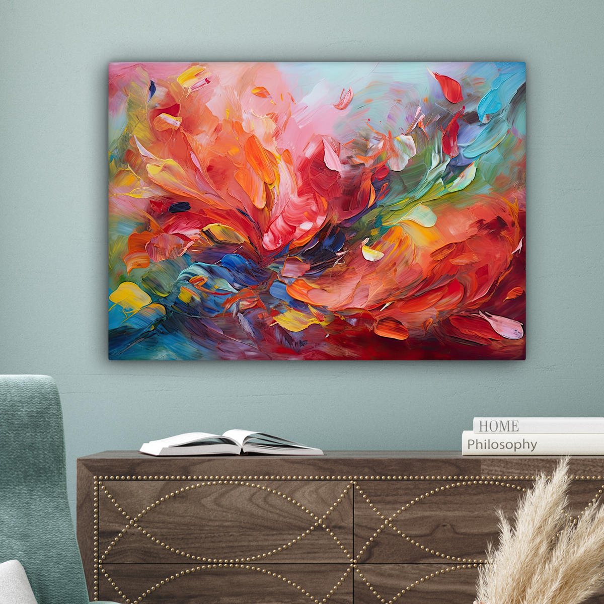 LEINWANDBILD Ölgemälde - Kunst - Abstrakt - Farbenfroh Wandbilder 80x60 cm - Altrosa, Textil (80/60cm) - MuchoWow