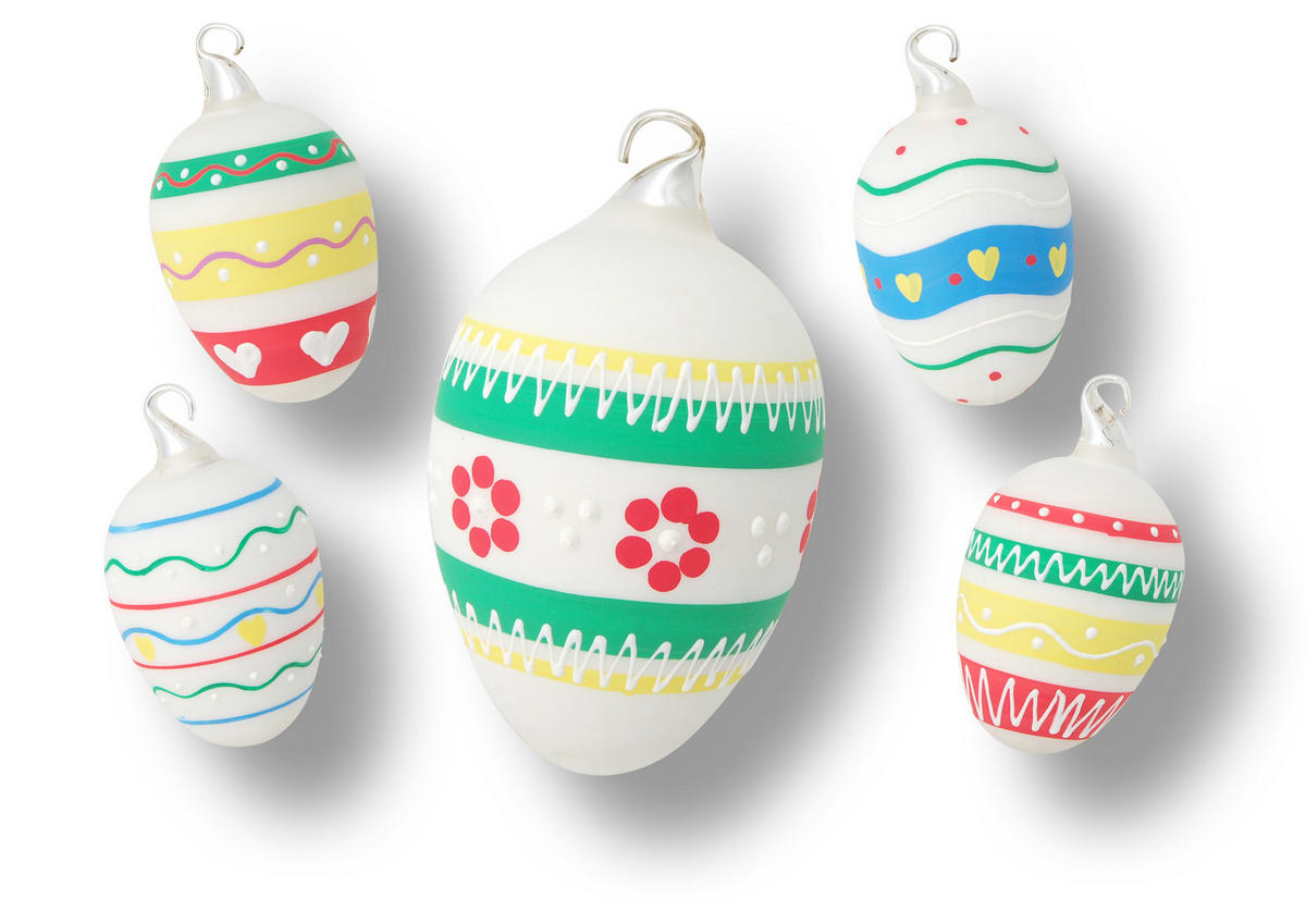 OSTERSET Ostereier Blumen Weiß 8cm (Glas / 5 Stk.) - Weiß, Glas (5/8/5cm)