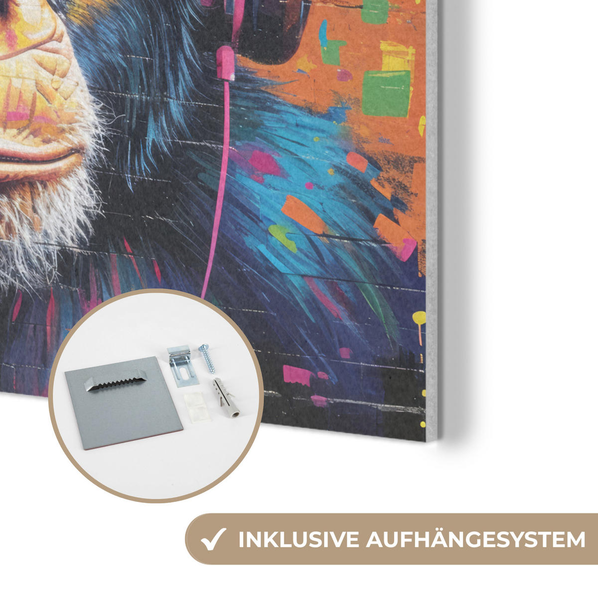 AKUSTIKPANEEL Graffiti - Schimpanse - Straßenkunst - Kopfhörer - Affe 90x90 cm - Blau, Textil (90/0.9/90cm) - MuchoWow
