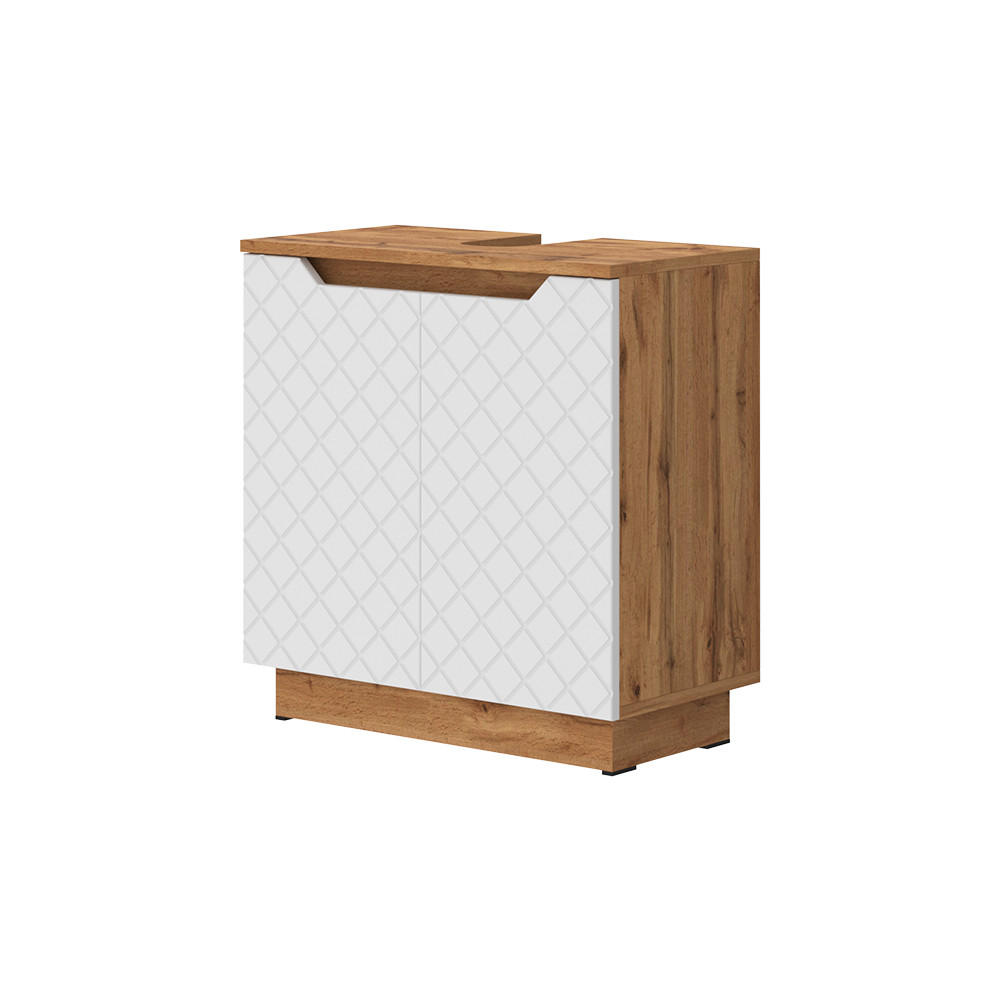 WASCHBECKENUNTERSCHRANK Lotta Eiche/Weiß mit Kachelstruktur 59.8 x 62.1 cm mit 2 Türen - Eichefarben/Weiß, Holzwerkstoff (59.8/62.1/32cm) - Vicco