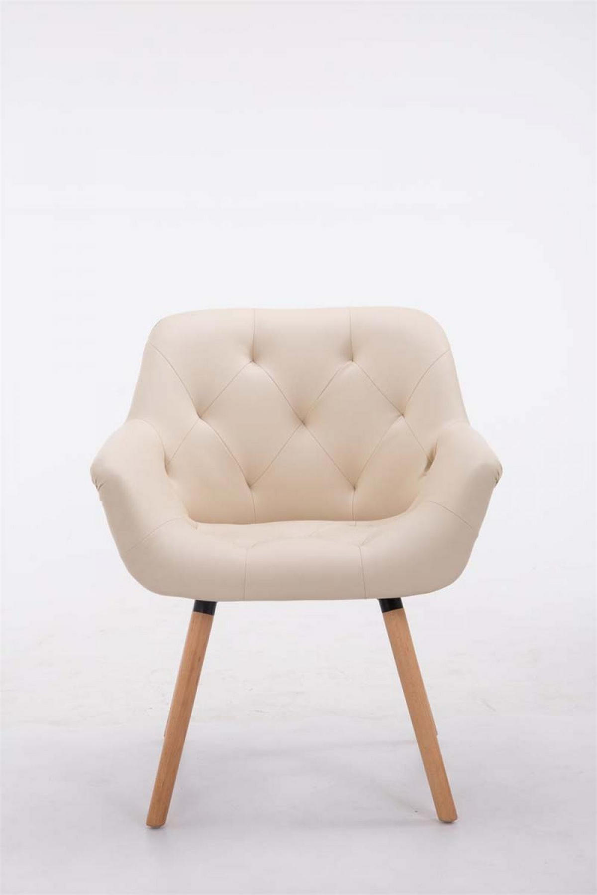 ARMLEHNENSTUHL Lederlook creme - Eukalyptusholzfarben/Creme, Holz/Textil (67/83/60cm) - CLP