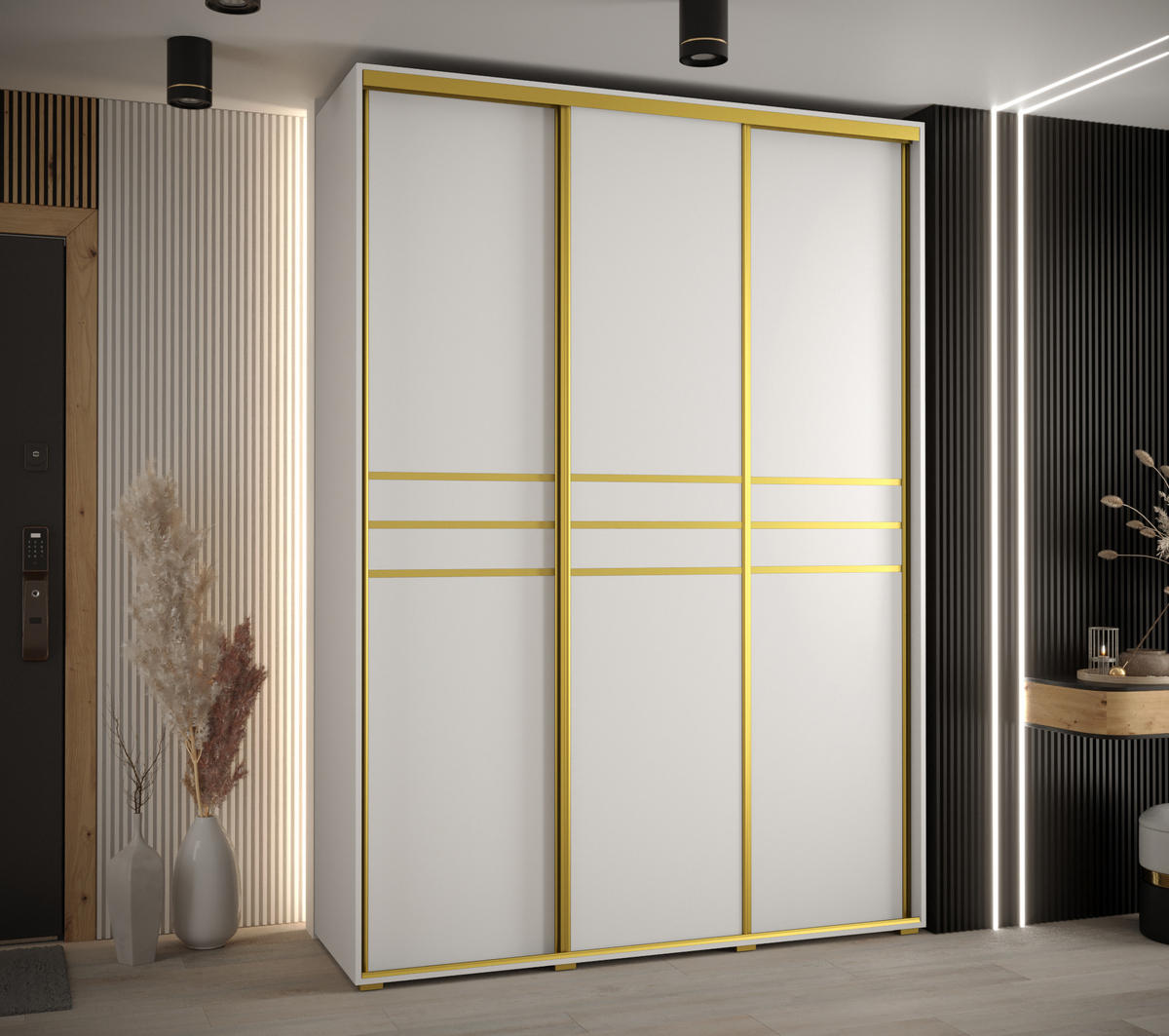 SCHWEBETÜRENSCHRANK 235,2/170/45 3-türig - Goldfarben/Weiß, Holz/Metall (170/235/45cm) - Abiks Möbel