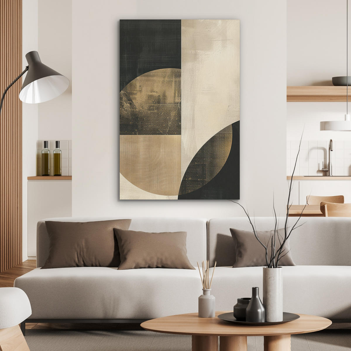 AKUSTIKBILD Abstrakt - Geometrische Formen - Schwarz - Gold Wanddeko 60x90 cm - Ecru, Kunststoff (60/90/0.9cm) - MuchoWow