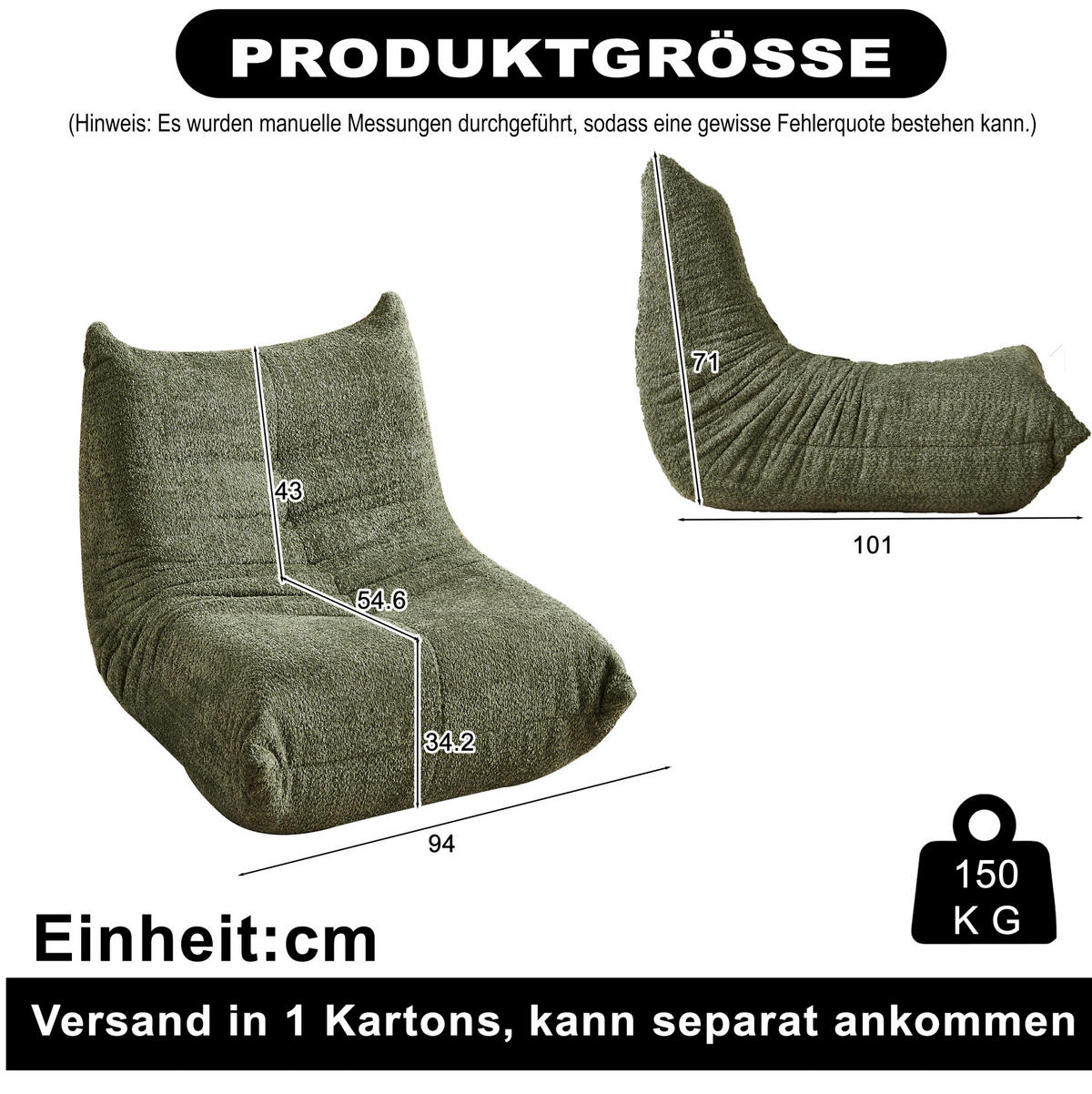 SOFA aus Chenille mit hochdichtem Schaum Grün - Grün, Kunststoff (94/71/101cm) - Beauniv