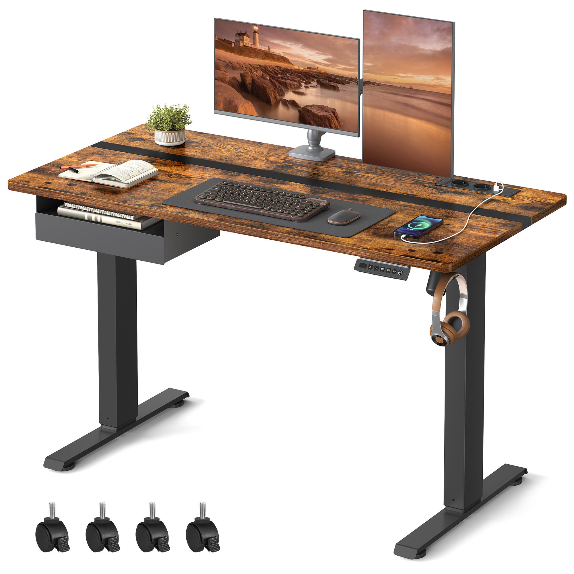 BÜROTISCH Booker - Braun, Holzwerkstoff (120/60/120cm) - VASAGLE
