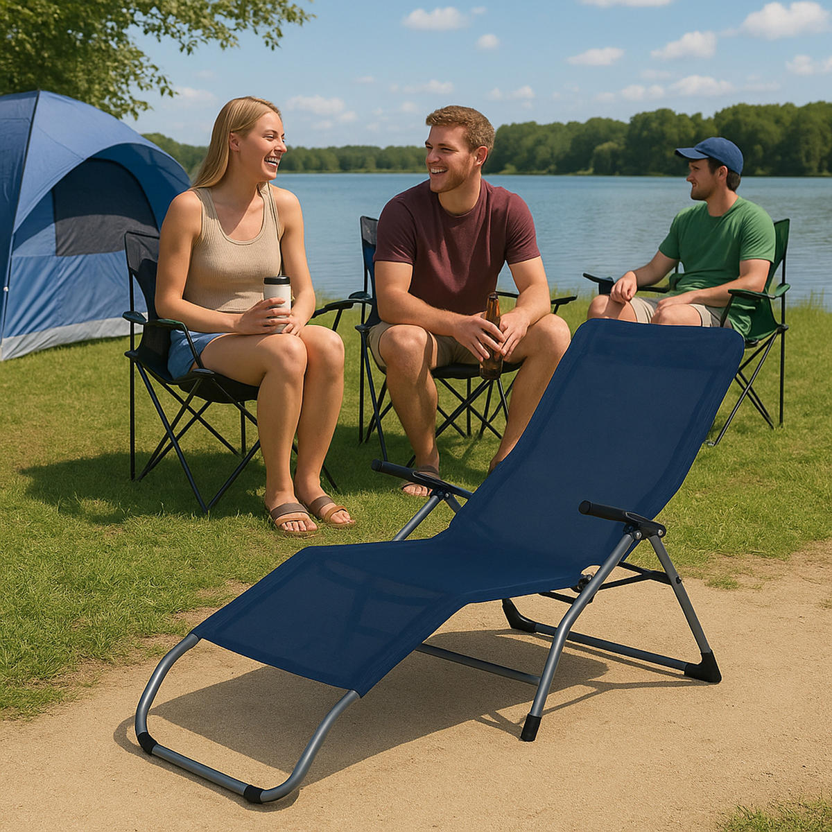 GARTENLIEGE Athen klappbar aus Stahl, Blau - Blau, Metall (59/100/143cm) - TPFGarden