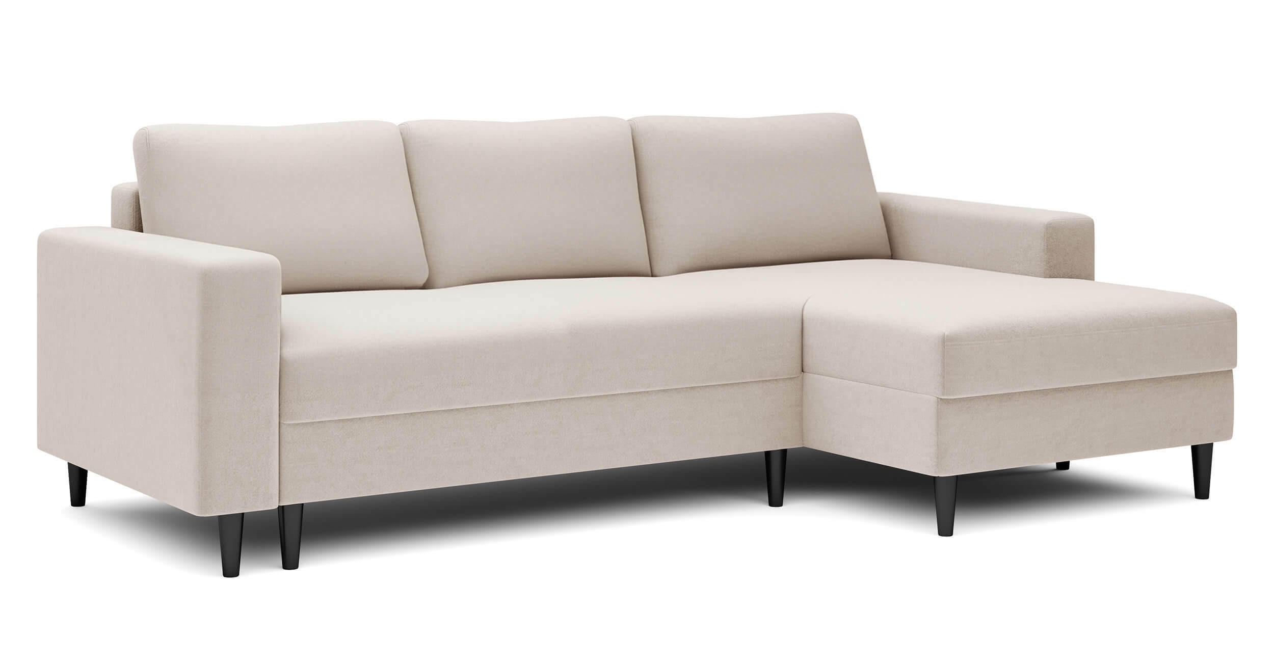 ECKSOFA Nalika Cremeweiß Velours - Creme/Schwarz, Holz/Textil (230/143cm) - Selsey