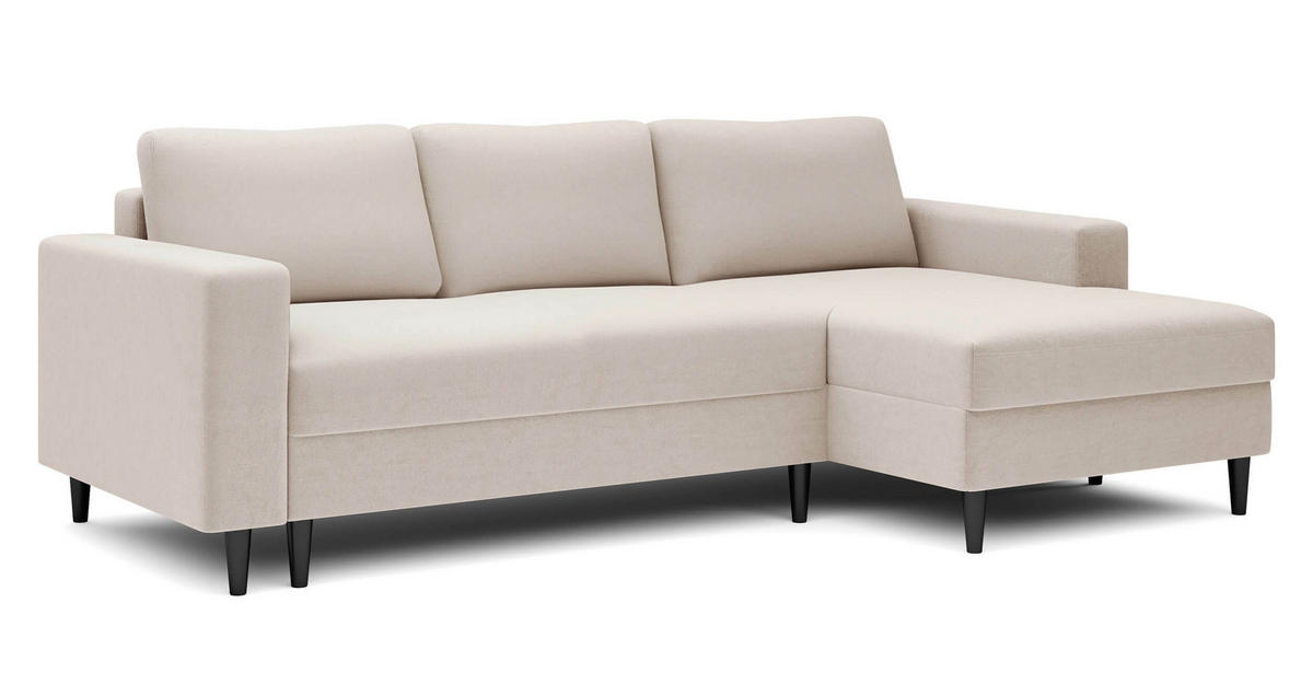 ECKSOFA Nalika Cremeweiß Velours - Creme/Schwarz, Holz/Textil (230/143cm) - Selsey