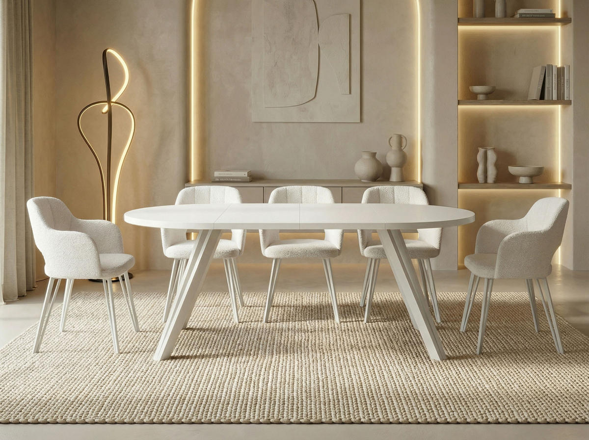 ESSTISCH Ravero runder ausziehbarer, Weiß 100-180/100/77 cm - Weiß, Holz/Holzwerkstoff (100/100/77cm) - WFL GROUP