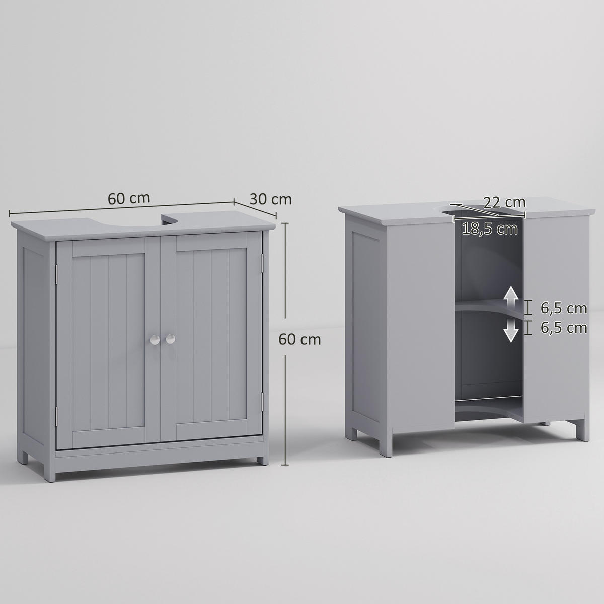 WASCHBECKENUNTERSCHRANK DE-15886 mit 2 Türen & Einlegeboden Grau - Grau, Holzwerkstoff (152.4/152.4/76.2cm) - ComfortXL