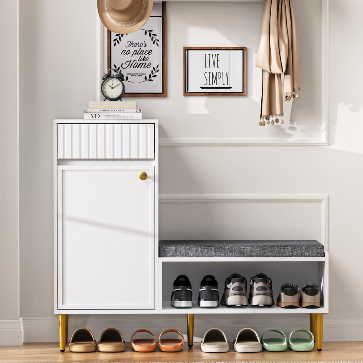 SCHUHSCHRANK Modern mit Sitzbank Weiß 100x35x82.2cm - Weiß, Holzwerkstoff (35/82.2/100cm) - FLIEKS