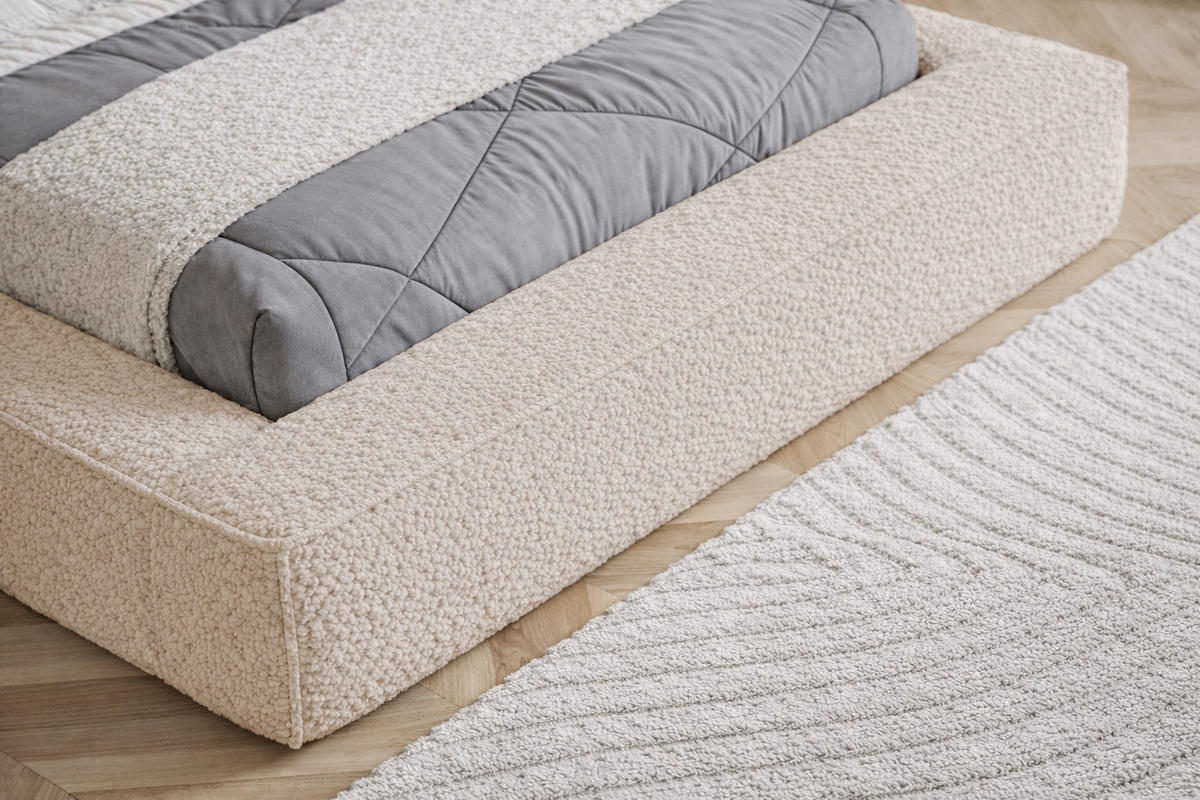 POLSTERBETT Boucle 180x200 Karano, Dicker Schaum, Bettkasten, Beige - Beige, Holz/Textil (180/200cm) - Emporius