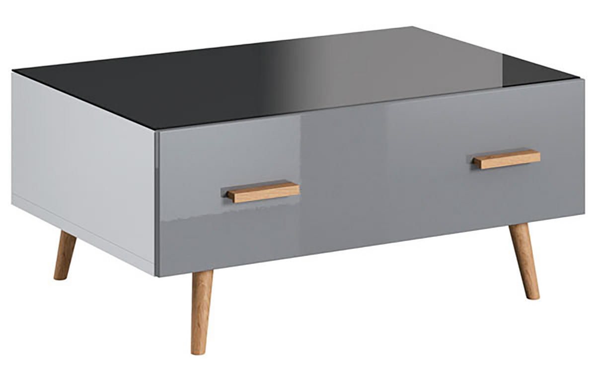 COUCHTISCH Brillo grau Hochglanz / weiß / rauchglas schwarz / Eiche Artisan 90 / 65 / 40,8cm - Graphitfarben/Grau, Holz/Holzwerkstoff (65/90/40.8cm) - Feldmann-Wohnen