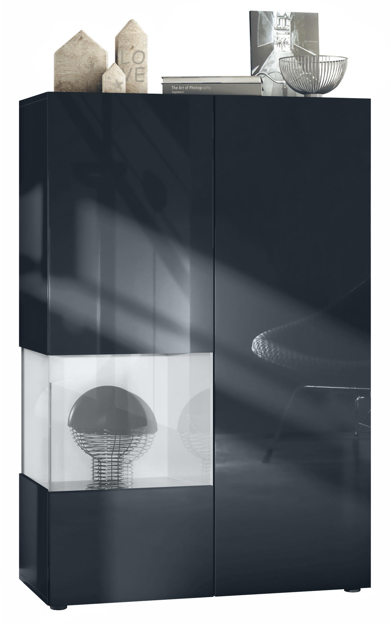 Vladon Vitrine Weiß Hochglanz 91.5x136.5x37 cm