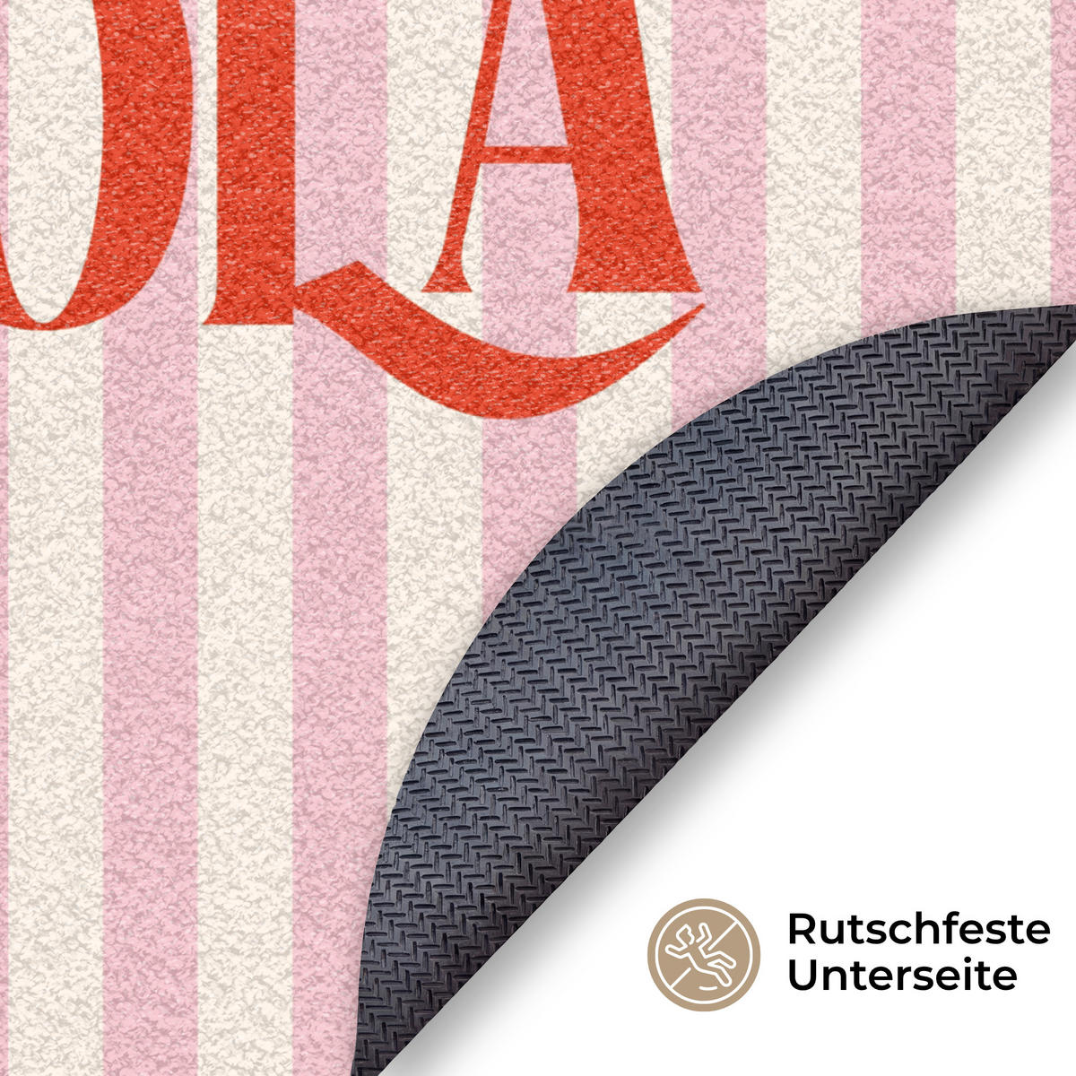 ROHOŽKA Hola - Citát - Pruhy - Pastelová - Ružová - Červená - Biela 120x120 cm - ružová, plast (120/120cm) - MuchoWow