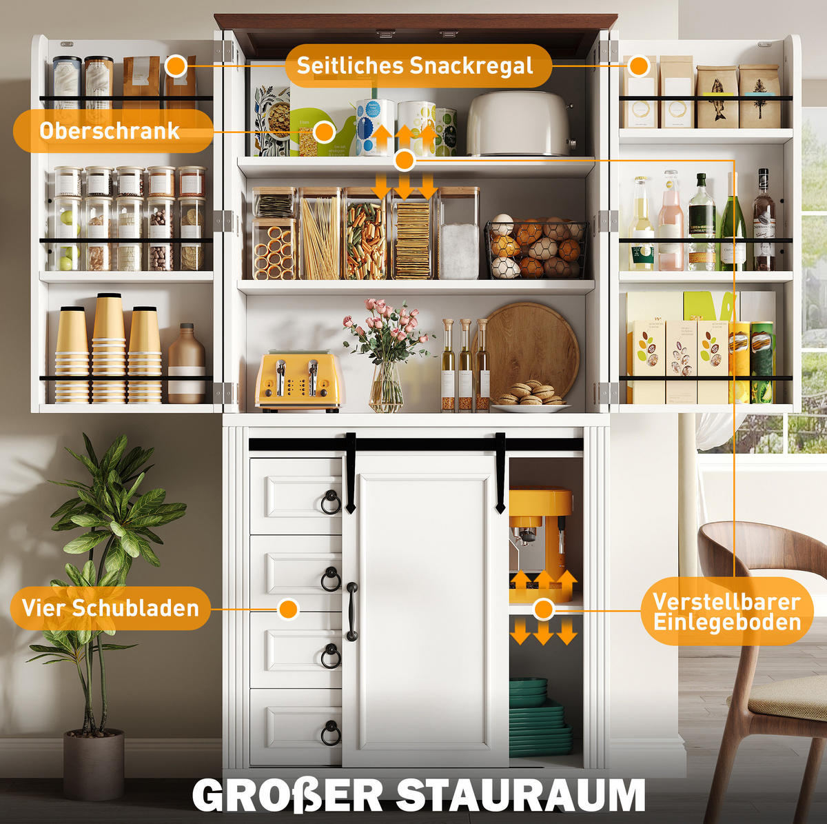 HOCHSCHRANK mit 4 Schubladen 80 x 39,8 x 180 cm MDF Weiß - Weiß, Holzwerkstoff (40/180/80cm) - Meubliv