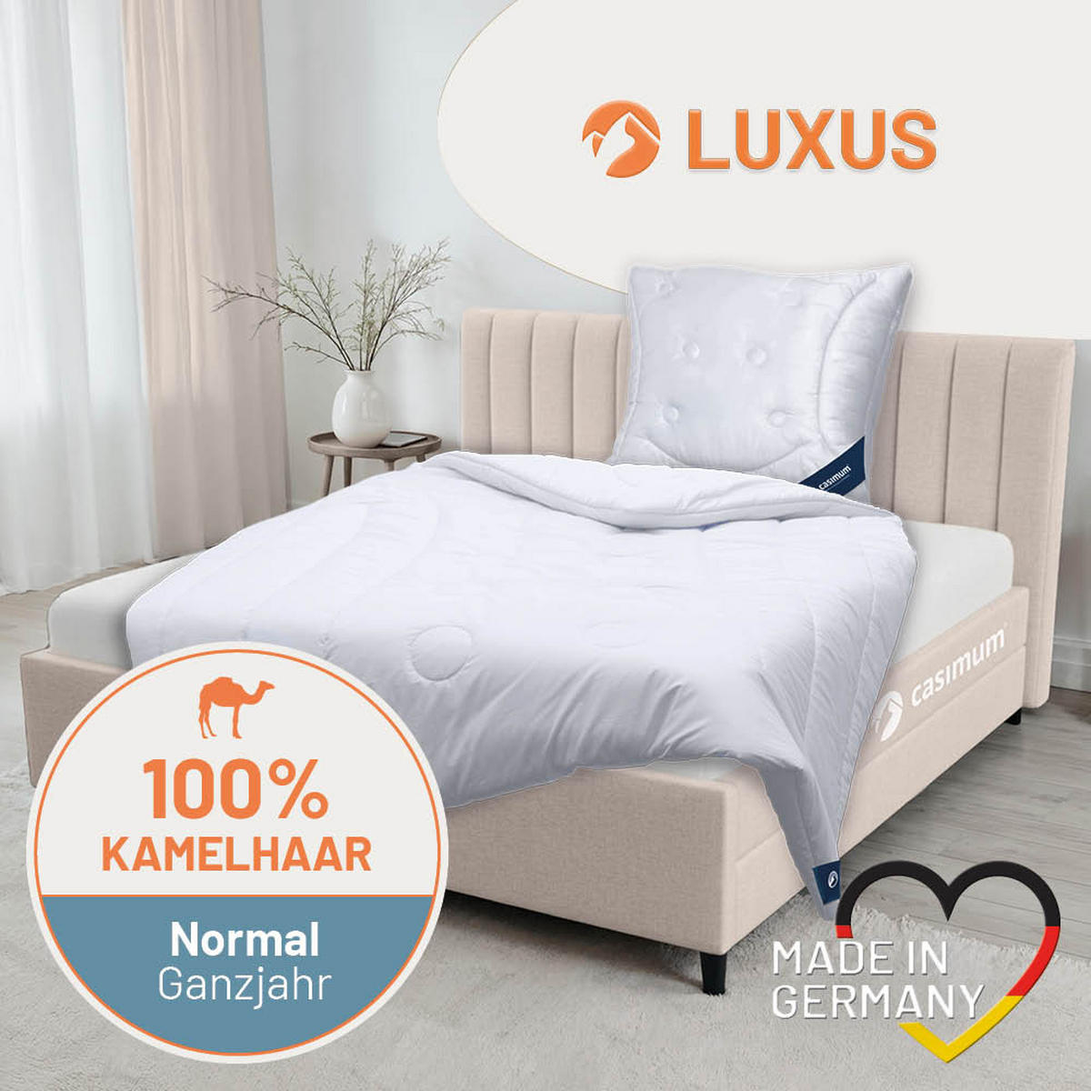 STEPPBETT Kamelhaar 240x220 cm Normal, Ganzjahresdecke 100% Kamelflaumhaar - Weiß, Textil (240/220cm) - casimum