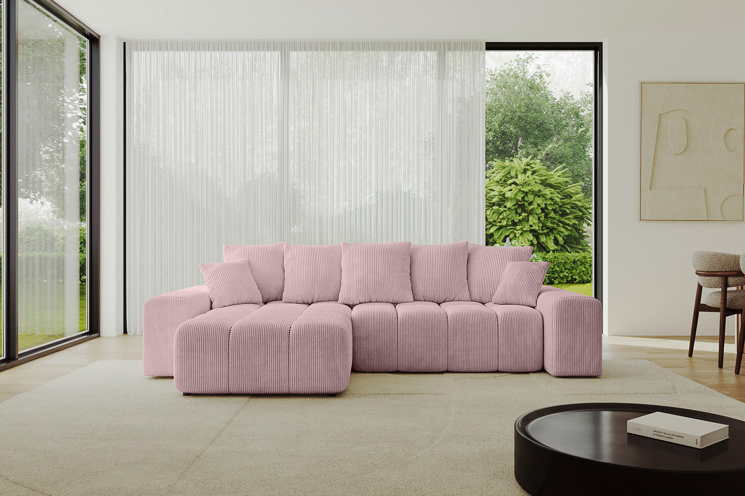 ECKSOFA Ottomane links/rechts ENIL-L 290x175x84 Rosa Cord - Rosa, Holzwerkstoff/Kunststoff (290/175cm) - ALTDECOR