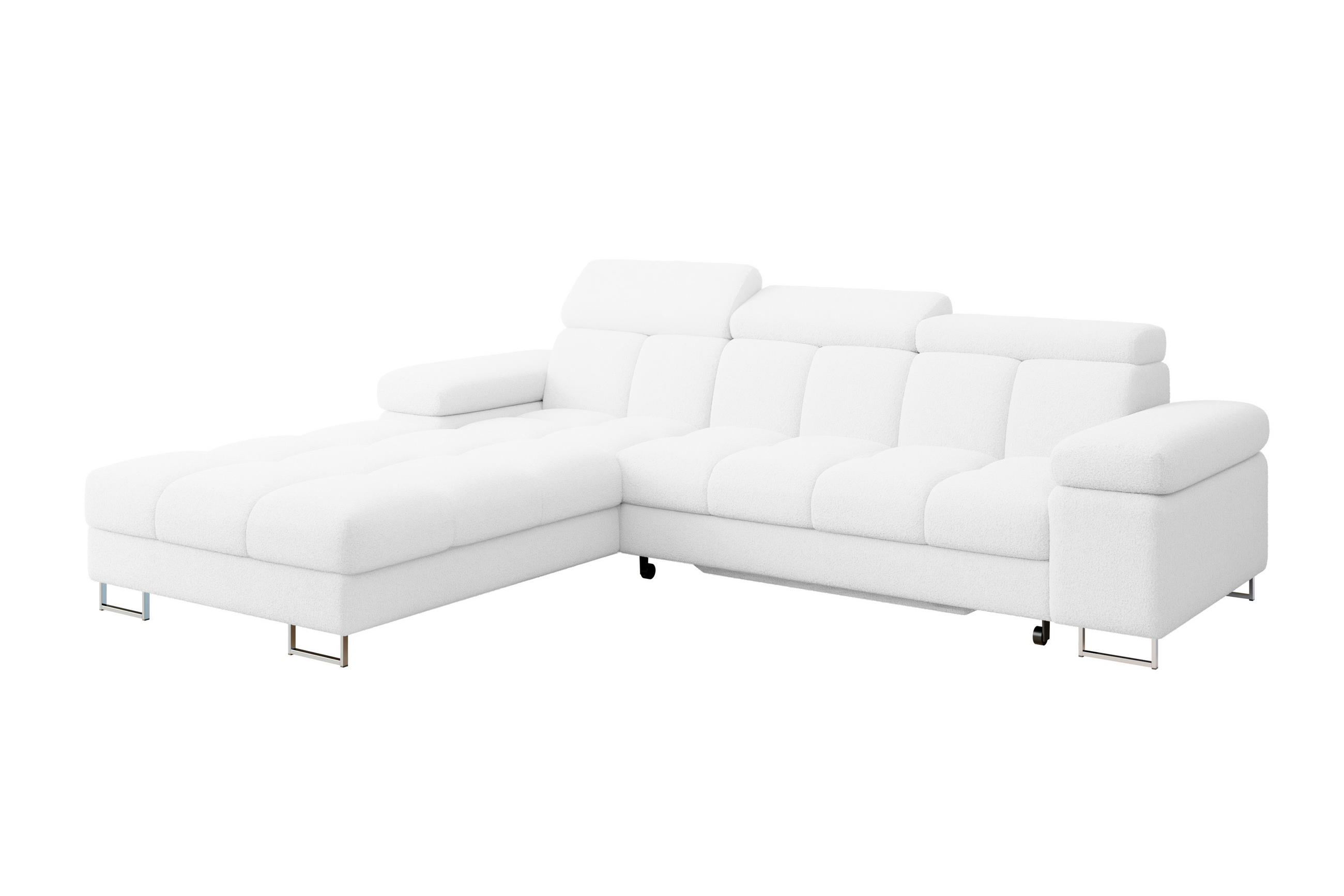 ECKSOFA mit Schlaffunktion Ottomane Links COMA L 271x203x79 Weiß Bouclé - Weiß, Holzwerkstoff/Textil (271/203cm) - ALTDECOR
