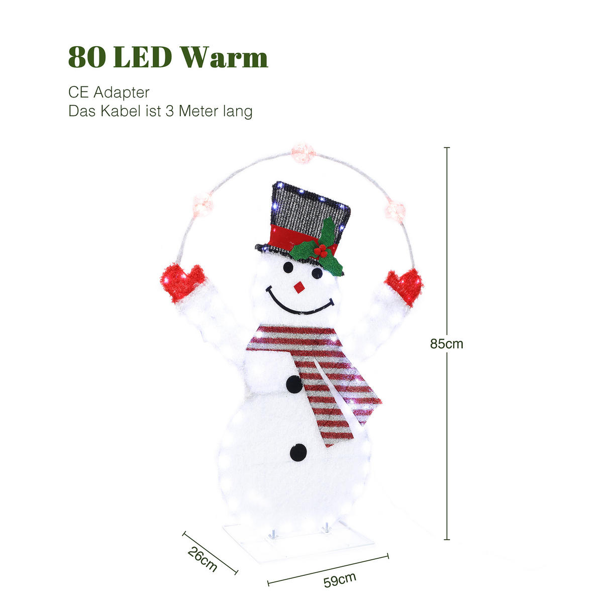 LED Schneemann HTHD0226 - Weiß, Kunststoff/Metall (26/85/59cm) - Hometopia